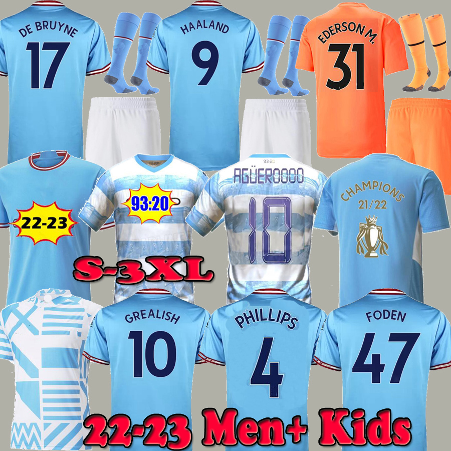 

22 23 Haaland SOCCER JERSEYS PHILLIPS Agueroooo anniversary GREALISH STERLING MANS CITIES DE BRUYNE FODEN 2022 2023 football shirts kids kit, 22 23 away 2 patch