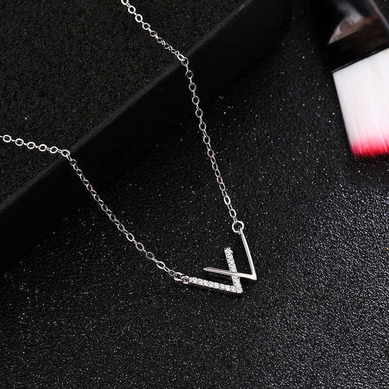 Women's W-shaped Pendant Necklace, 925 Sterling Silver, Luxury Artificial Diamond Jewelry-image-747287732