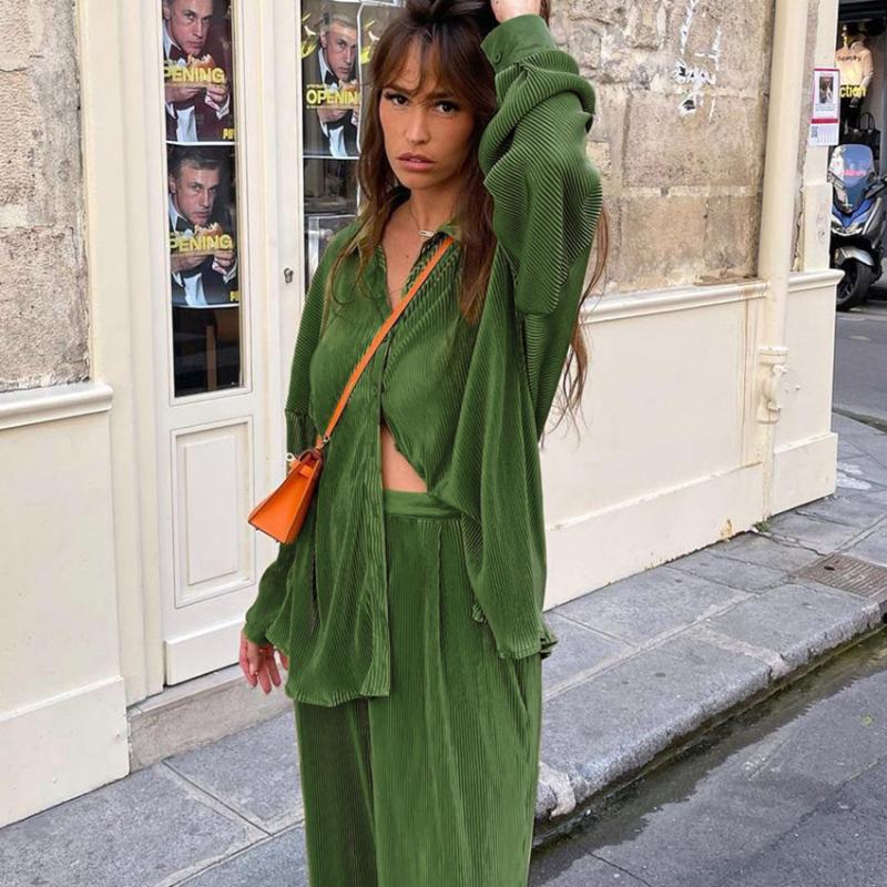 

Women' Two Piece Pants Baggy 2 Set Women Spring Summer Fashion Outfit Long Sleeve Shirt And Trousers Y2k Aesthetic Streetwear Mathing SetsW, Black