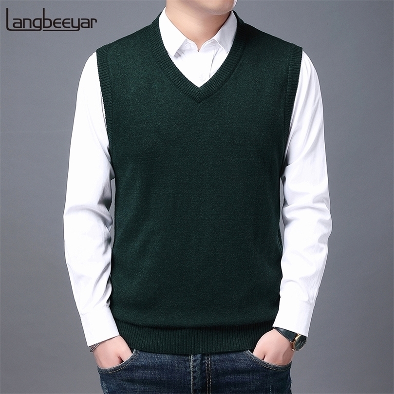 

High Quality Autum Winter Fashion Brand Knit Sleeveless Vest Pullover Mens Casual Sweaters Designer Woolen Mans Clothes 220812, Black