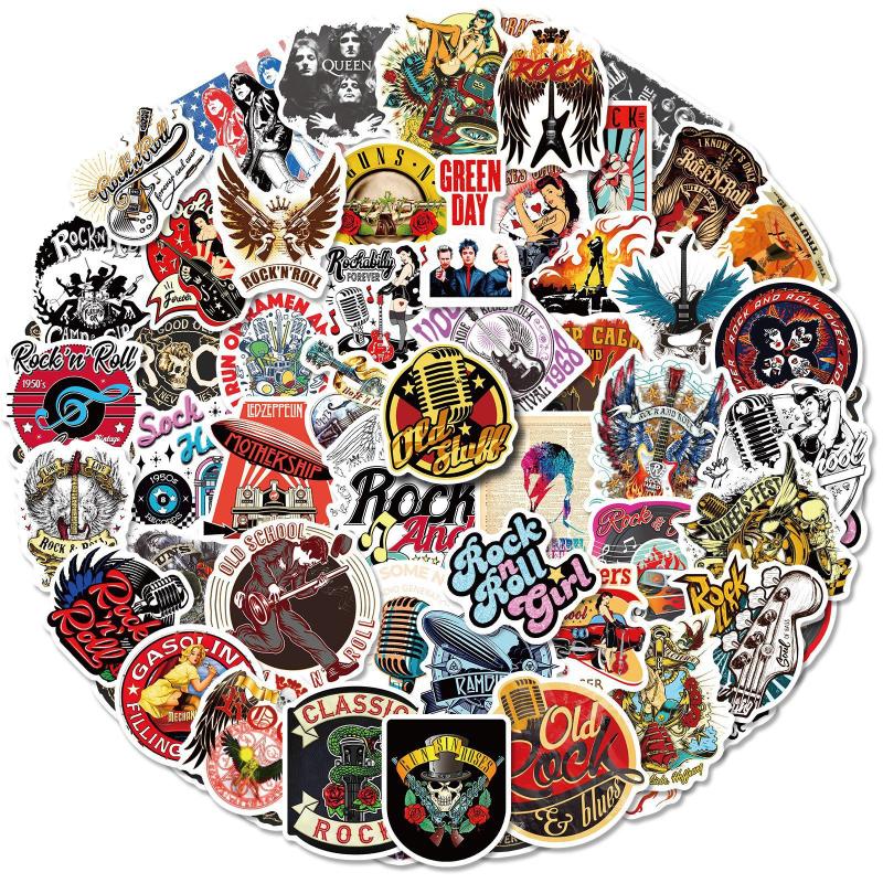 

50Pcs Classic Retro Rock Sticker Metal Music graffiti Stickers for DIY Luggage Laptop Bicycle Stickers Decals Wholesale, Multi colors