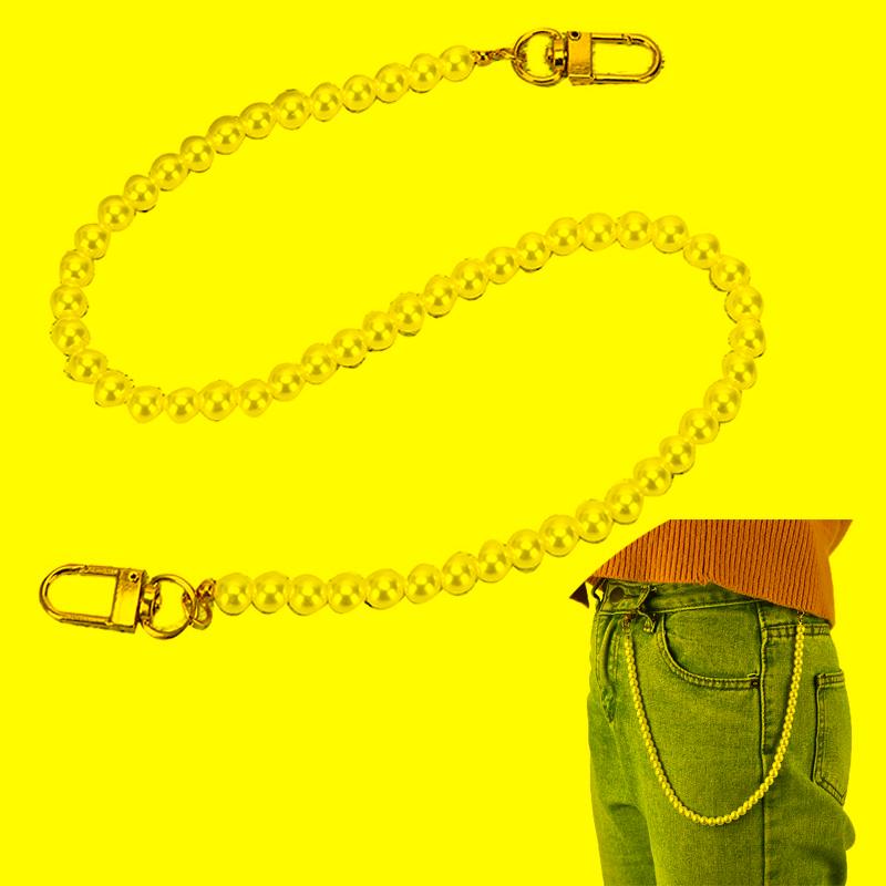 

Belts Women Cute Pear Pant Chain Belt Female Jeans Pearl For Pants Ring Clip Keyring Trendy Jewelry FashionBelts, White