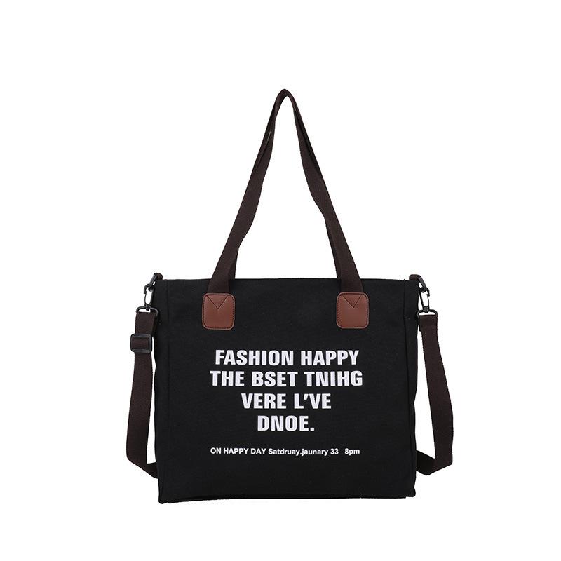 

HBP large capacity canvas bags female casual college wind Messenger college student hand Tote bag, Black
