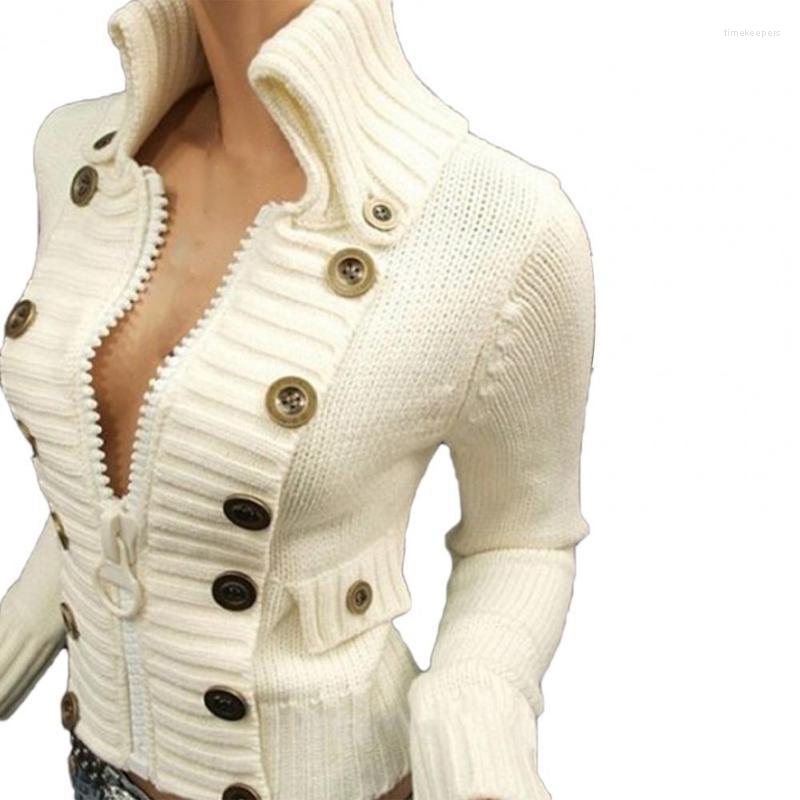 

Women's Knits & Tees Casual Knitted Sweater Women Multi-Button Stand-up Pullovers Zipper Closure Winter Cardigan For Home Grey XxxlWomen's W, White