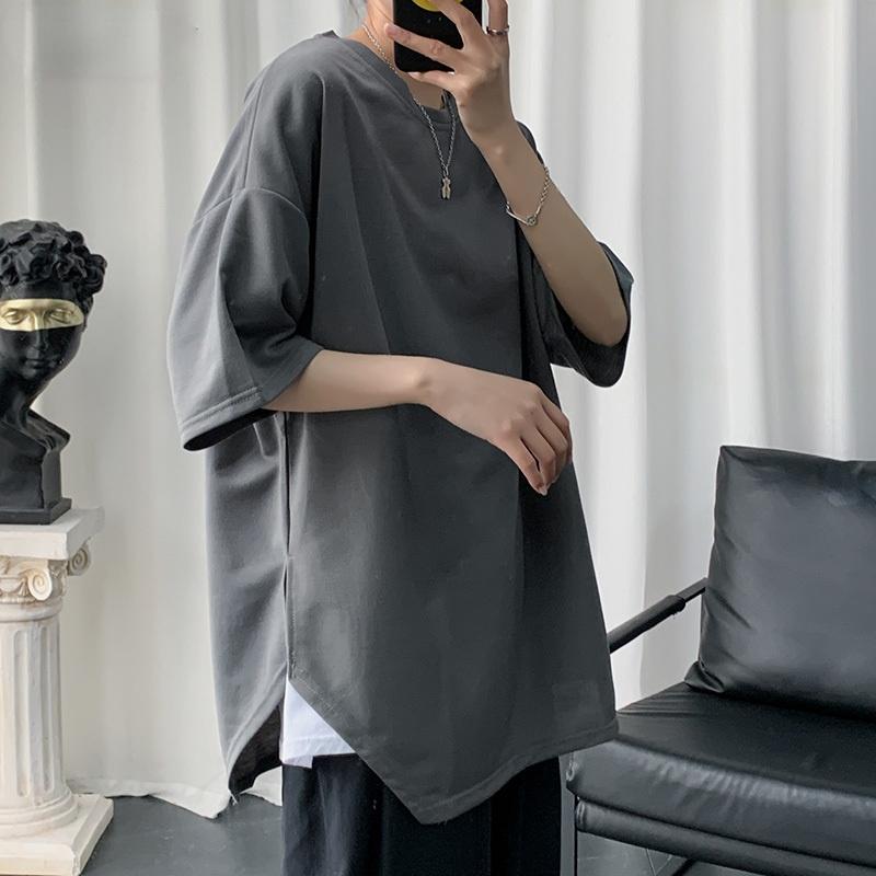 

Men's T-Shirts Men Short Sleeve Solid Fashion Simple Oversize Bf Streetwear Harajuku Cool Hip-hop Side-slit Loose Casual O-neck -2XLMen's, White
