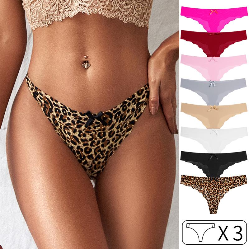 

Women' Panties 3Pcs Women Briefs Ice Silk Sexy G String Leopard Seamless Underwear Girls Thong Fitness Ladies T BackWomen, 3pcs random