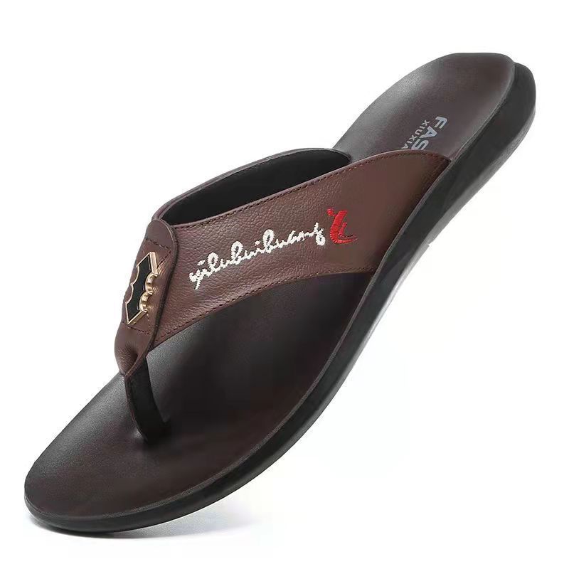 

Summer Men's Slippers Outdoor Handsome Leather Fashion Design High Quality Casual Soft Soled Sandals Special Offer, Brown
