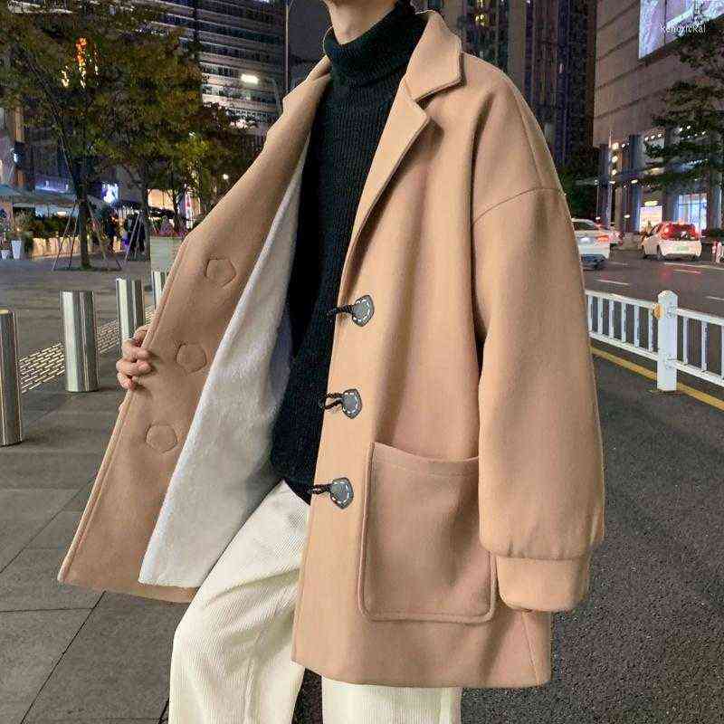 

Men's Wool & Blends Winter Woolen Thick Coat Men Warm Fashion Mid-length Korean Loose Oversized Mens Overcoat Kend22 T220810, Beige