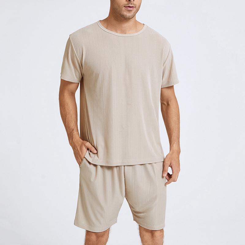 

Men' Tracksuits Suits For Men Large Men' Solid Casual Sets Short Sleeve Shorts With Pockets Home Wear Pajamas Suit Mens Red SuitsMen, Khaki