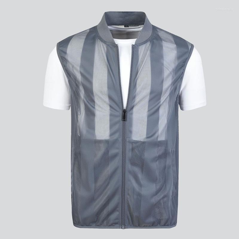 

Men's Vests Summer Mesh Vest Men Casual Stand Collar Striped Ultra-light Waistcoat Fashion Korean Clothes Tactical Large Size S- Guin22, Black