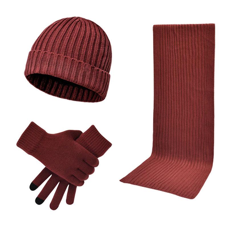 Berets 3pcs/set Winter Knitted Fashion Scarf Hat Glove Three Sets Windproof Thickened Soft Touch Screen Gloves Warm Suit