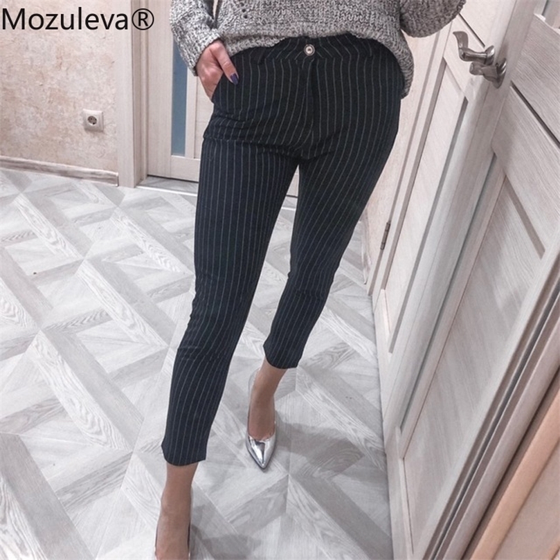 

Mozuleva Casual Women Striped Pencil Pants Women High Waist Suit Pant Pockets Work Business Trouser Female Bottom pantalon 201228, Gray