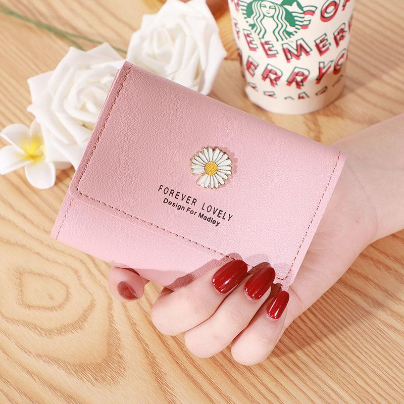 

Wallets Famale Wallet Daisy Print Short Small Three Fold Handmade Multi-card Card Bag Coin Purses For Women Carteira MasculinaWallets, Pink