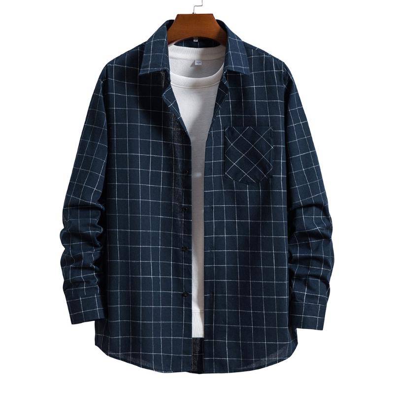 

Men's Casual Shirts Fashion Mens Plaid Shirt Long Sleeve Cotton Tops Turn Down Collar Men Streetwear Simple Single Breasted, Gs25
