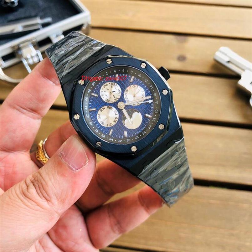 3 Style Topselling High Quality Wristwatch 41mm Black Stainless Steel Perpetual Calendar Moon Mechanical Automatic Mens Men's278i