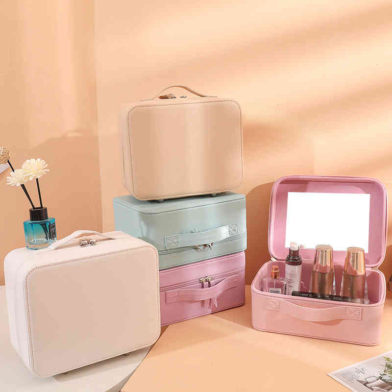 

HBP Cosmetic Bags Cases New Fashion Women's Cosmetic Bags Simple and Portable Ins Style Cosmetic Case Large Capicity with Mirror Travel Storage Handbags 220825, Azure