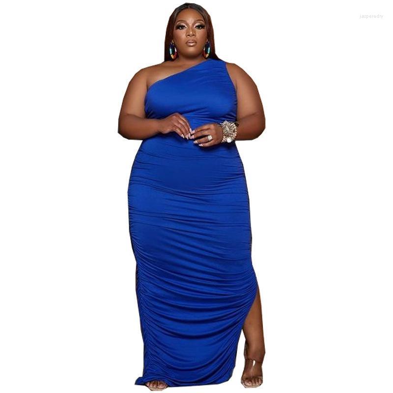 

Plus Size Dresses One Shoulder Solid Color Maxi For Women Clothing Elegant Banquet Special Occasion Wear 4XL 5XLPlus Jasp22, White