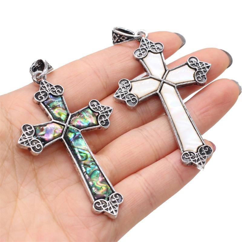 

Pendant Necklaces Natural Shell Abalone White Cross For Jewelry Making DIY Necklace Earrings Hanging Accessories Charms Gift Party 42x65mmPe