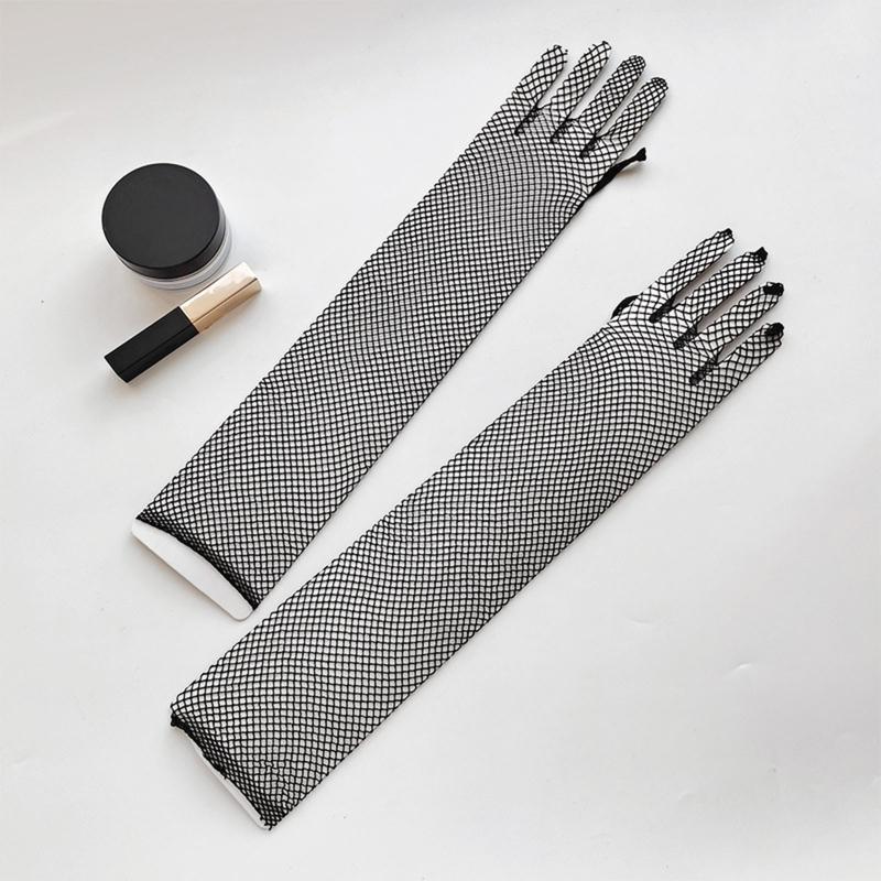 

Five Fingers Gloves Women Hollow Summer Wedding Party Bride Mittens Sheer Mesh With Long Sleeve Full Finger Cosplay Costume