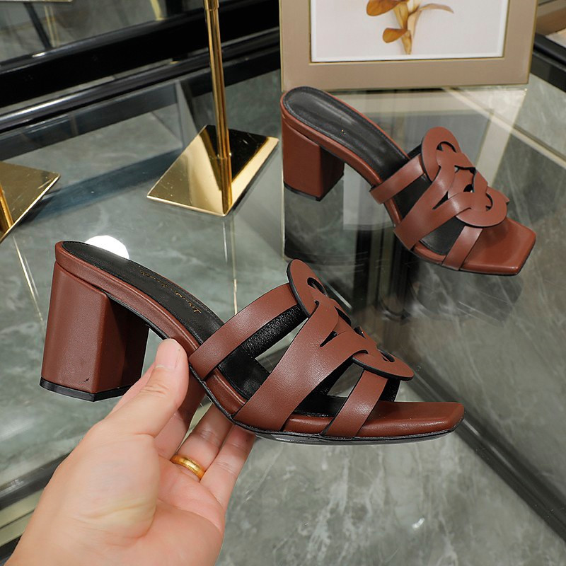 

2023 Top Luxury Designer Latest Fashion Sandals leather For Women High Heels Chunky Heel Metal Buckle Strap Ankle Wrap Open Toe Outdoor Party 0601, 10