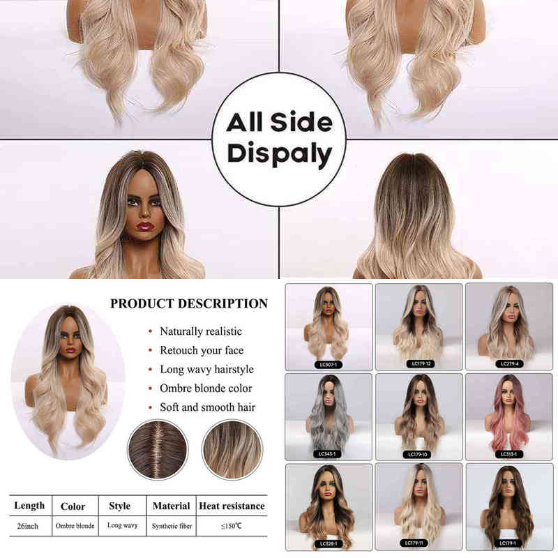 

Hair Synthetic Wigs Cosplay Easihair Ombre Brown Light Blonde Platinum Long Wavy Middle Part Hair Wig Cosplay Natural Heat Resistant Synthetic for Women, Wigs-lc5221-1