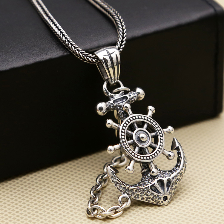925 sterling silver necklace pendants anchor punk hiphop antique vintage luxury jewelry accessories gifts-image-757980752