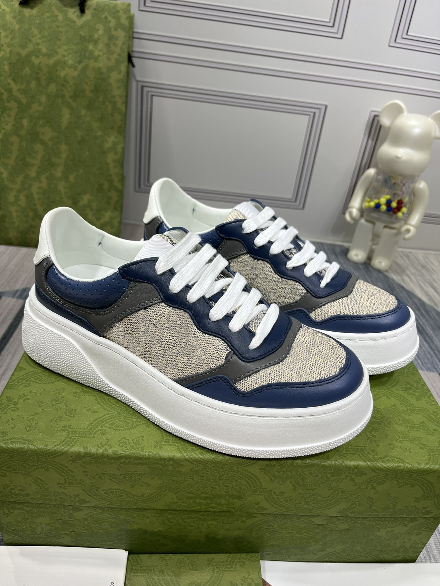 

designer luxury platform casuals shoes mens and womens G sneaker Beige ands blue G letter canvas shoe perforated leather Breathable comfort lace up sneakers, #2