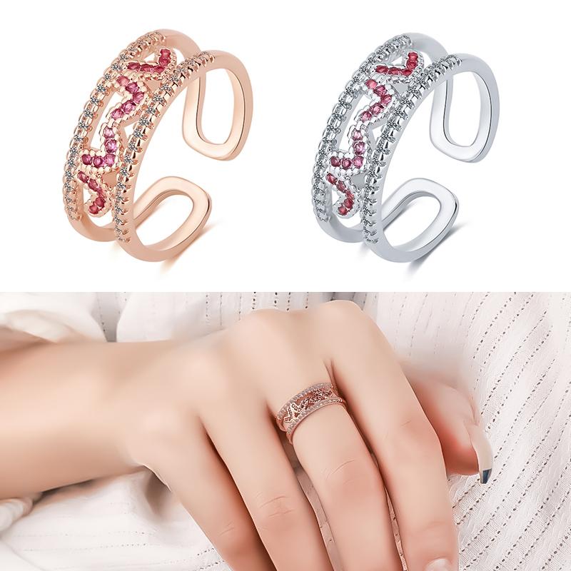 

Cluster Rings Double Hollow Vintage Full Rhinestone Red Love Heart Ring Adjustable Friend Girlfriend Gift Cute Wedding For Women