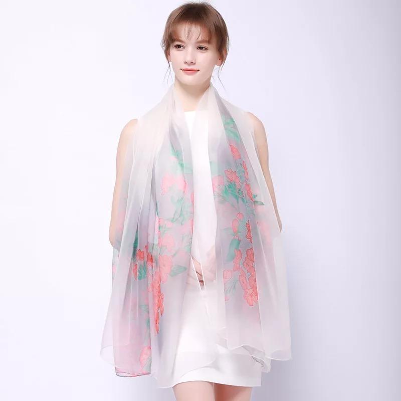 

Chains Spring Silk Scarf Women Fashion Long Flower Printed Scarves Ladies Stoles Warm Beach Shawls For GirlsChains