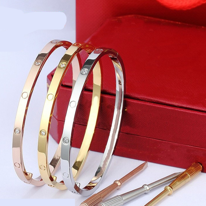 

5A with box 4mm thin silver designer bracelets Bangles For Women Men Titanium Steel Gold Screwdriver Bracelets lovers Bracelet 16-19cm
