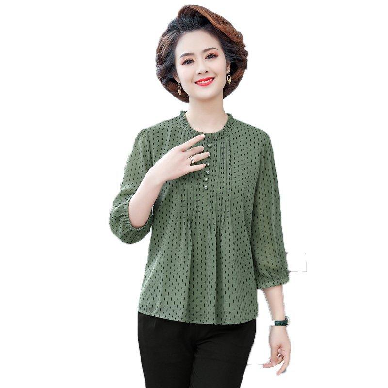 

Women's Blouses & Shirts Women Spring Autumn Style Chiffon Lady Casual Long Sleeve O-Neck Polka Dot Printed Blusas Tops, White