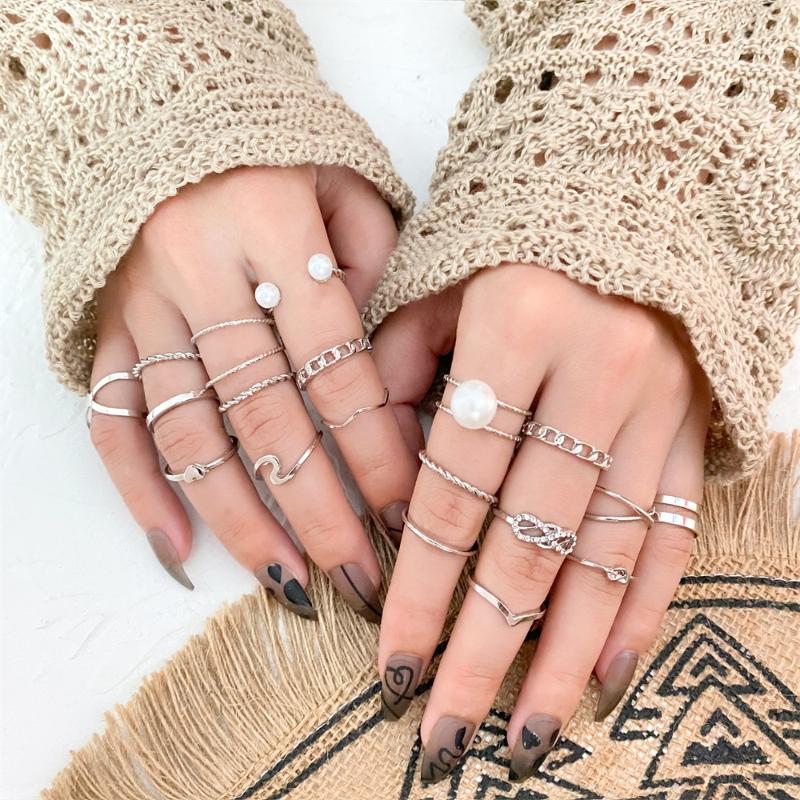 

Cluster Rings 19Pcs Trendy Gold Color Chain Set For Women Girls Punk Geometric Simple Finger Fashion Jewelry Party GiftsCluster