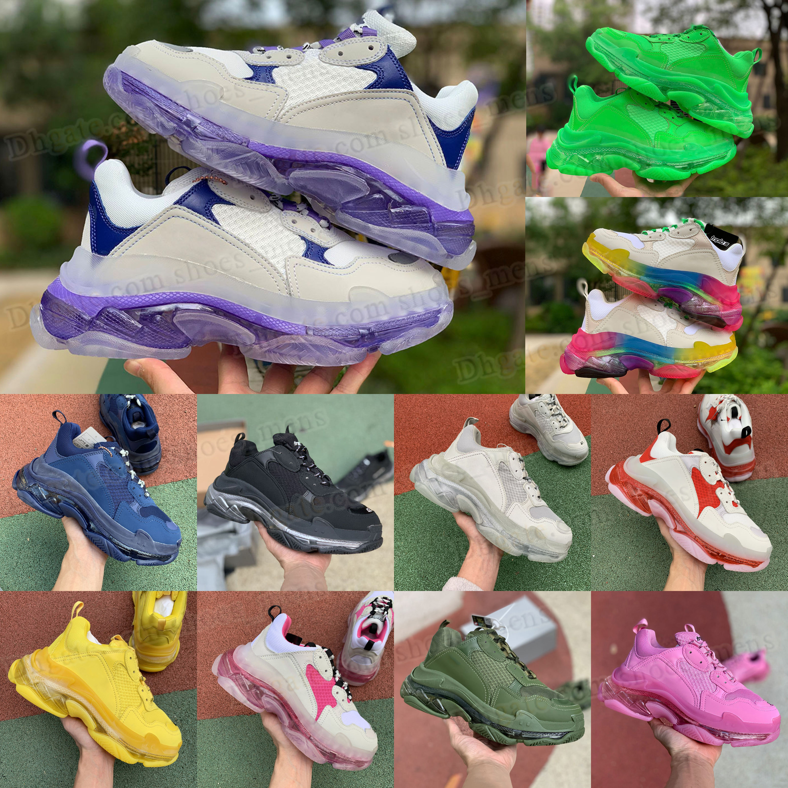 

2022 Triple S Casual Shoes Designer Sneakers Clear Sole White Purple Glitter Sliver Grey Gradient Neon Yello Paris Italy Fashion Platform Trainers Size 36-45, A10 pink 36-40