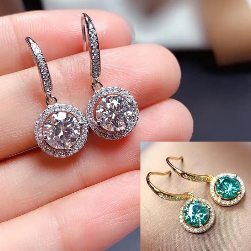 

Dangle & Chandelier MeiBaPJ Top Quality 1 Carat Moissanite Round Circle Drop Earrings 925 Sterling Silver Fashion Ear Dtuds Fine Jewelry For