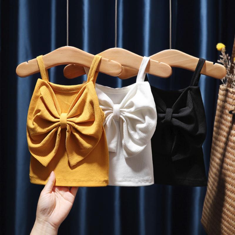 

T-shirts Fashhion Baby Girls T Shirts Children Clothes Princess Big Bow Sleeveless Tanks Vests Kids Toddler Suspender T-shirt Tees TopT-shir, Black