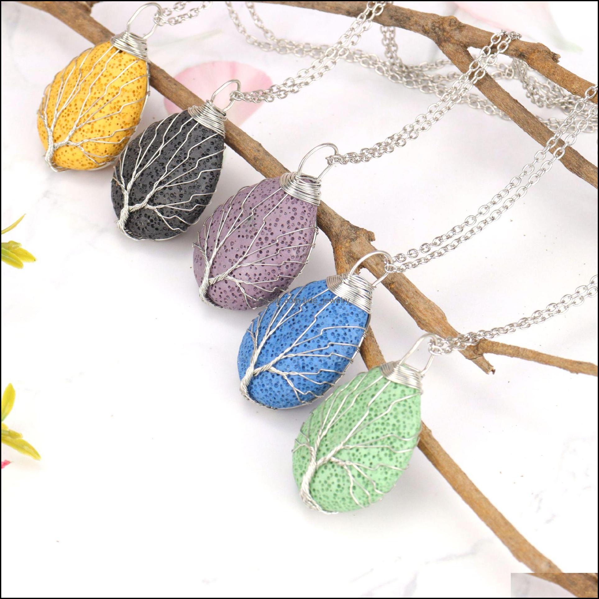 

Pendant Necklaces Handmade Twine Tree Of Life Colorf Lava Stone Necklace Diy Arom Essential Oil Diffuser For Women Men J Dhseller2010 Dh2Ol