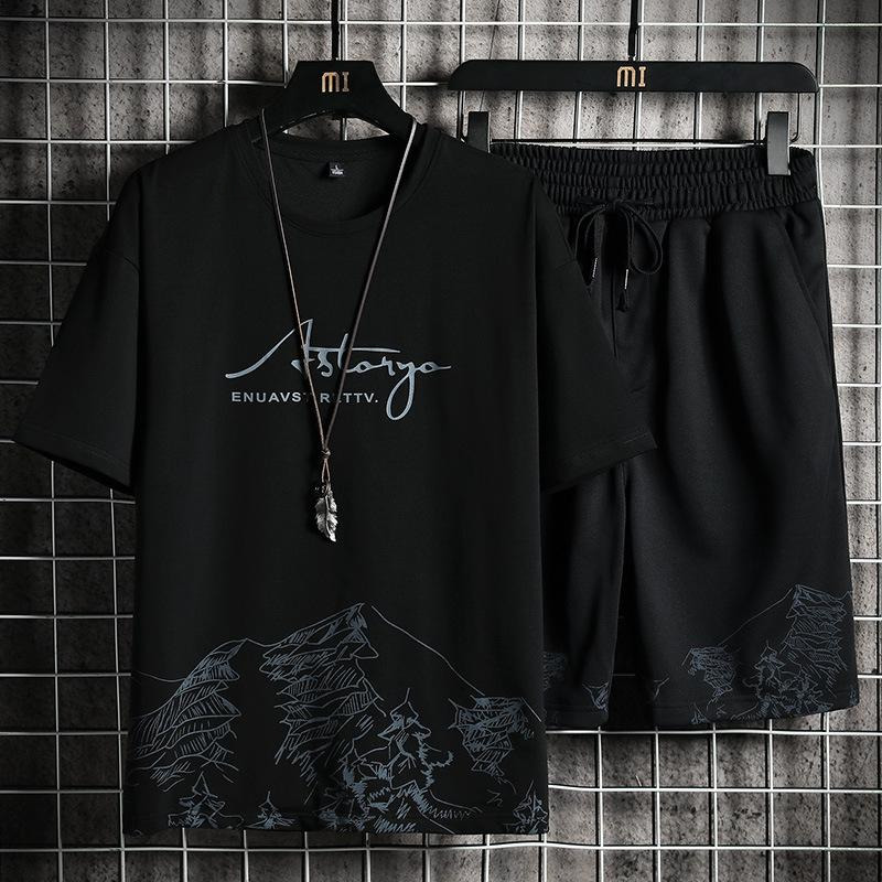 

Summer Men's Tracksuits Men Casual Sets Pattern Printing Sport Suit Jogger Mens Sportswear Short Sleeve TshirtShorts 2PCS, White