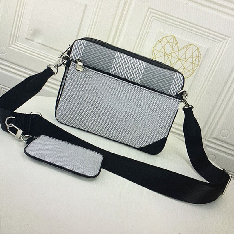 

luxury M69443 TRIO desinger men cross body Messenger Bags Eclipse Reverse Canvas 3 Piece Set Leather Shoulder Bag With Purse Wallet Clutch, Blue flower letter