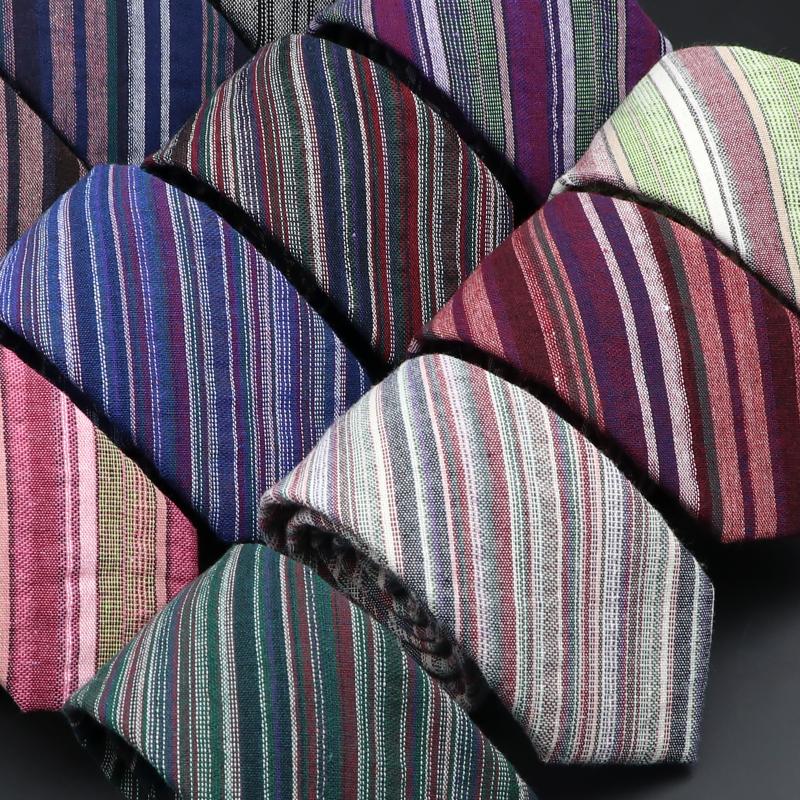 

Bow Ties Original High Quality Striped Cotton Linen Tie Men Grey Green Blue Red Necktie Narrow Collar Slim Casual AccessoriesBow