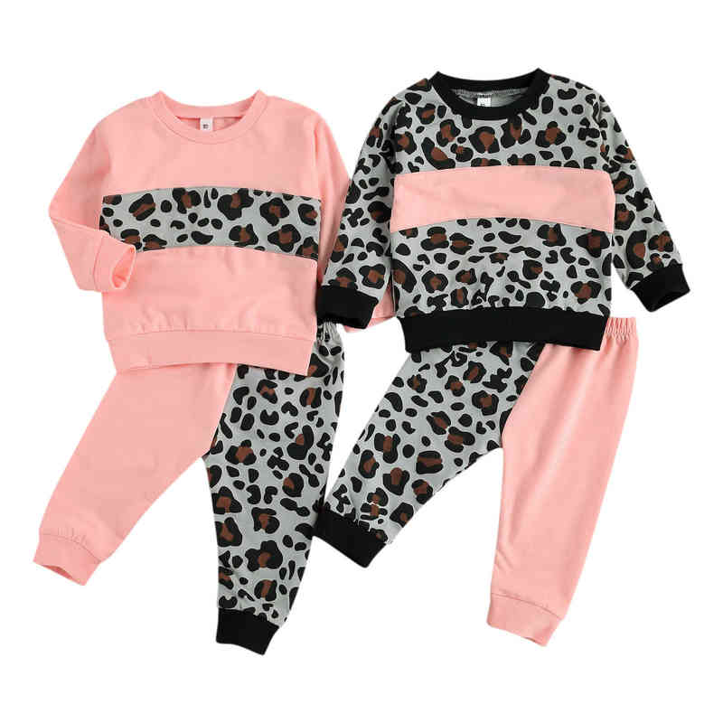 

Citgeett Spring Kids Girl Two Piece Set Leopard Printed Long Sleeves Sweater Pants Autumn Clothes J220712