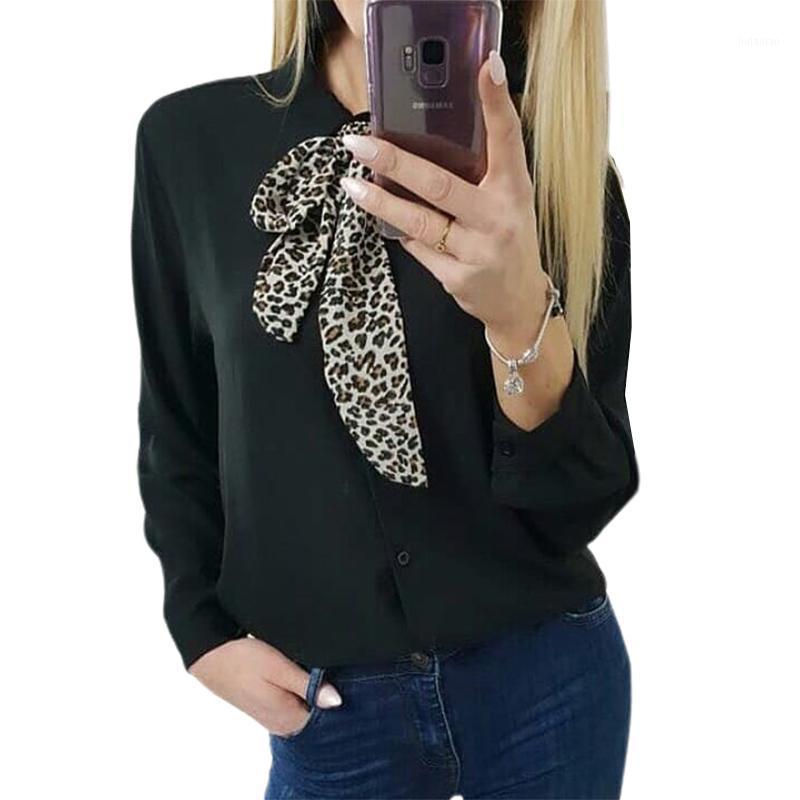 

Women' Blouses & Shirts Casual Solid Leopard Bow Tie Women Autumn Chiffon Long Sleeve Shirt Ladies Elegant Buttons Korean Harajuku Loose Bl, Black