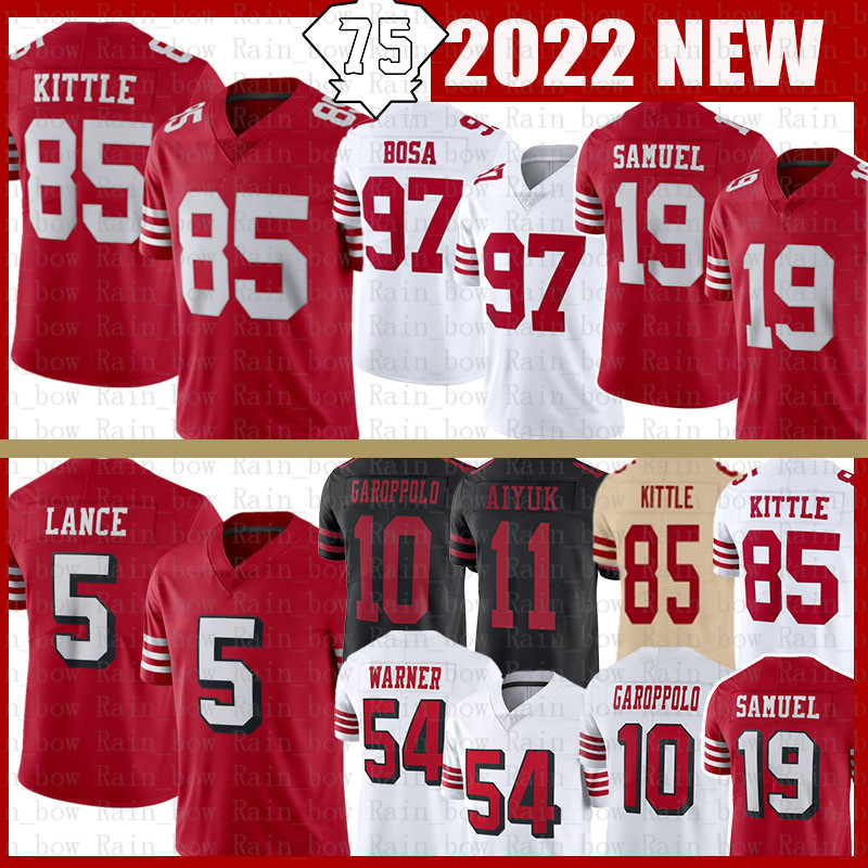 

George Kittle Jersey Fred Warner Trey Lance Nick Bosa Brandon Aiyuk Deebo Samuel Jimmy Garoppolo Kyle Juszczyk Jerry Rice Deion Sanders Ronnie Lott Verrett Football, 2021 youth size s-xl(49r)
