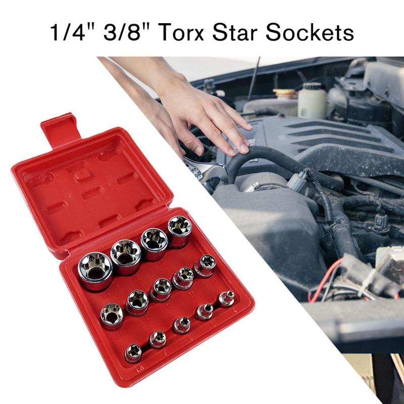 

Professional Hand Tool Sets 14Pcs/set Female E Type Bit Sockets Wrench Head E4 - E24 1/4" 3/8" Torx Star Sleeve Set Auto Repair To