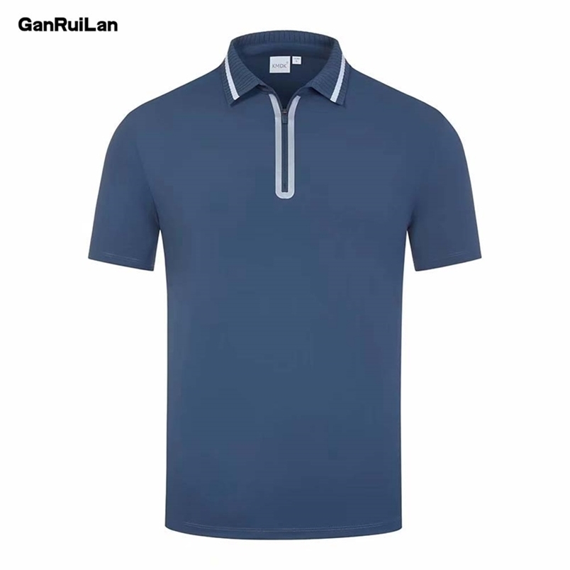 

High Quality Polo Shirt Summer Short Sleeve Zipper Men's Shirt Polo Nylon/Spandex Solid Casual Shirt Polo Male Tops 220402, Navy color
