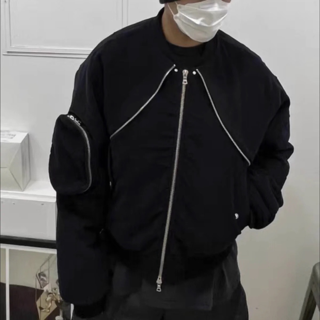 

22SS Cotton Men Women Clothes Winter Men's Biker High Street Zip Jackets, Black