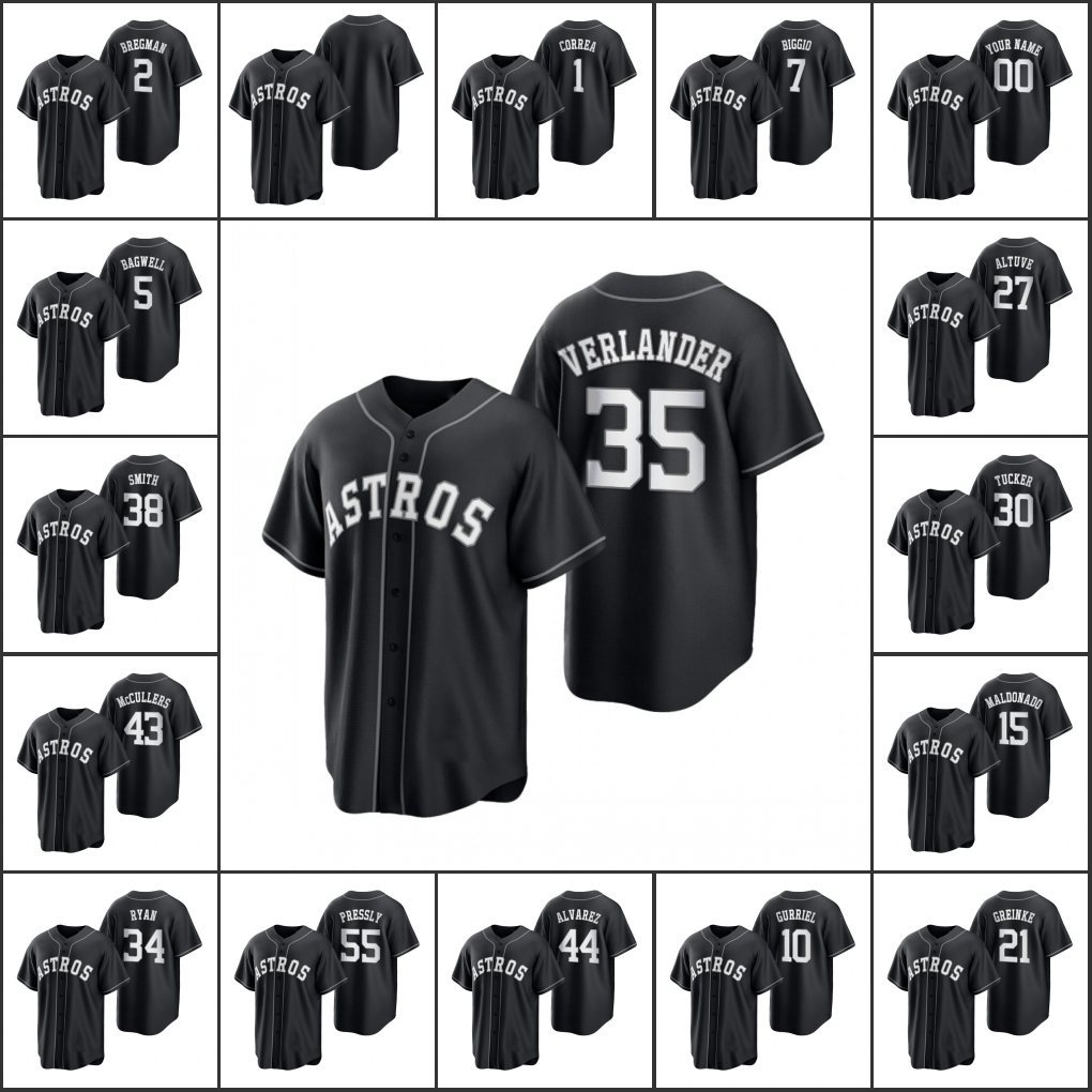 

Houston''Hot''Astros Men Women Youth #5 Jeff Bagwell 1 Carlos Correa 2 Alex Bregman 27 Jose Altuve Custom Black White All Black