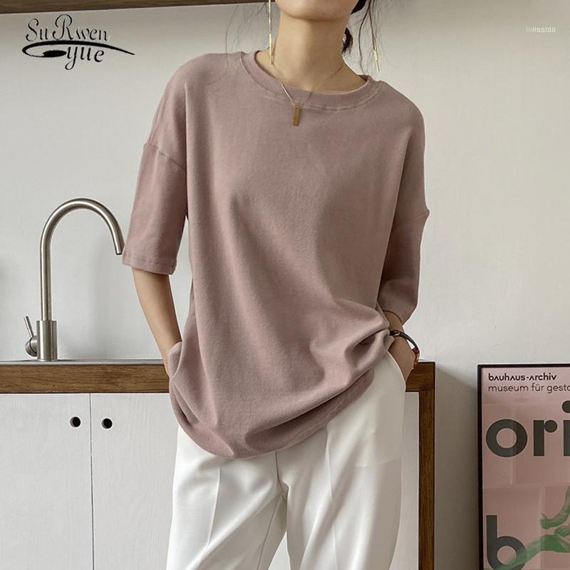 

Korean Loose Oversize Cotton Short Sleeve Tee Shirt Women Blusas Mujer De Moda 2022 Fashion Simple Bottoming Tops 9669 Women's Blouses & Shi, Black