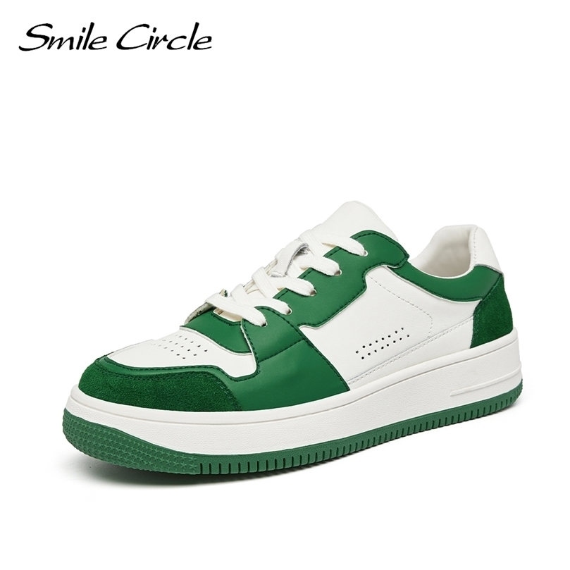 

Smile Circle Sneakers Women Flat Platform Shoes Fashion Breathable Thick bottom Running Casual Student Ladies Sneakers 220513, Green