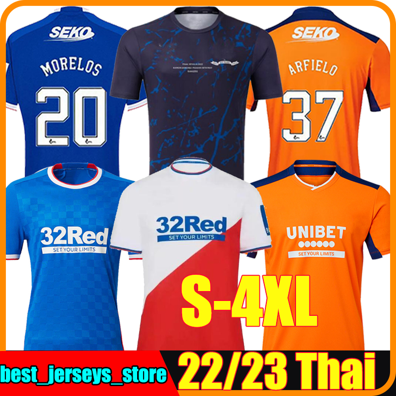 

XXXL 4XL 22/23 Glasgow Rangers Soccer Jerseys 2022 2023 KENT BUDAPEST RAMSEY Sakala 150th Anniversary Legendary Commemorative football shirt ROOFE Men kids kits, 22-23 away