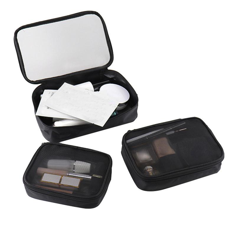 

Cosmetic Bags & Cases Female Makeup Bag Fashion Mesh Transparent Casual Travel Portable Mini Wash Storage Women Solid Color Zipper BagCosmet, Black mesh 1pcs